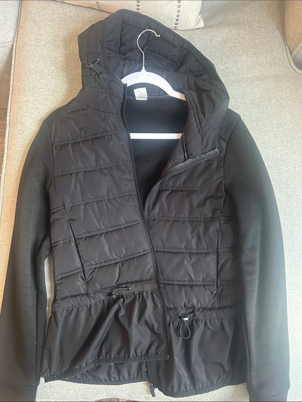 BCBG Black Quilted Hooded Puffer Jacket